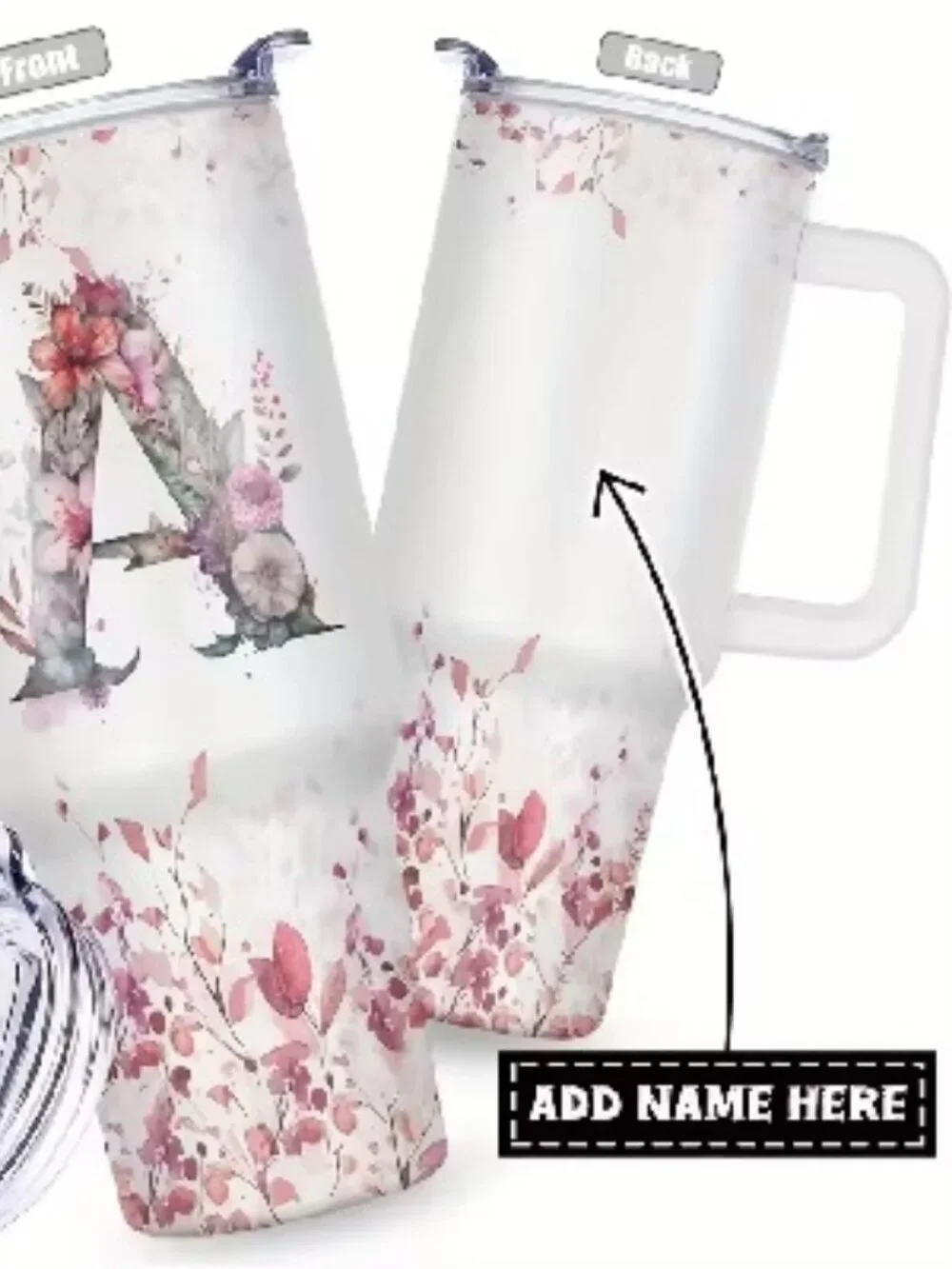 Personalized Floral 40oz Tumbler With Handle & Straw – Custom Name Travel Cup